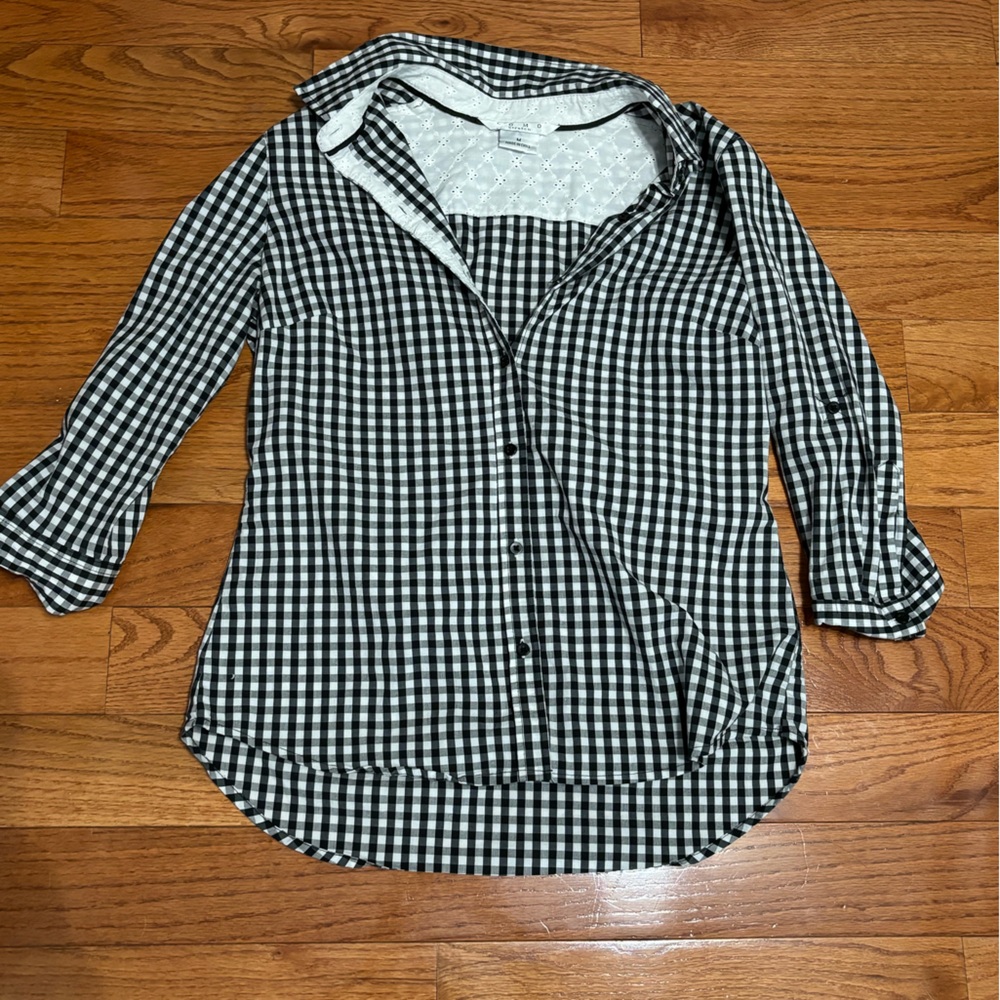 3/4 length Sleeve Checkered Button Down Flannel Como